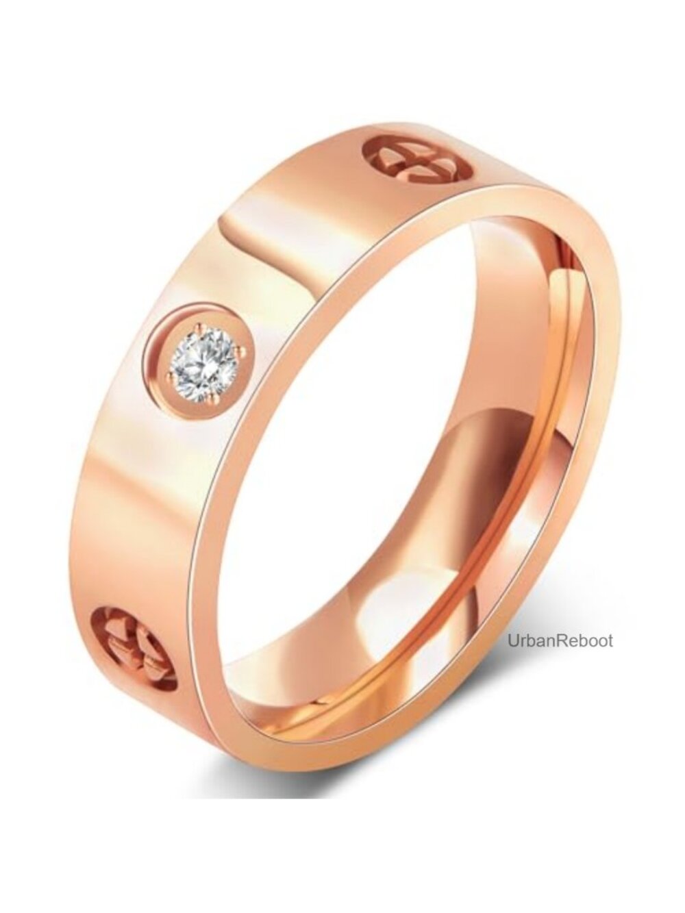 18k Gold Plated Screw Design Cubic Zirconia Ring, Stainless Steel Promise Band,